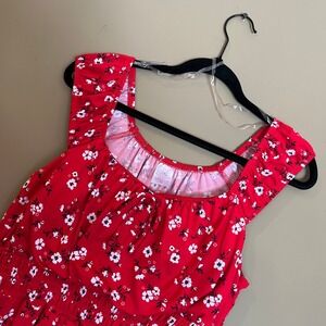 No Boundaries Red Floral Smocked Waist Mini Dress Square Neck Womens Large 11-13